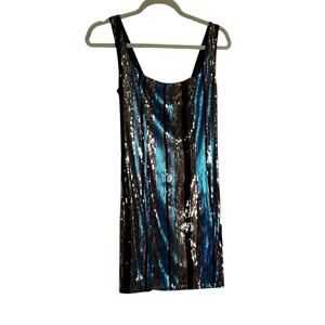 NWT Lulus Just Your Stripe Blue and Gold Sequin Bodycon Mini Dress Size XS